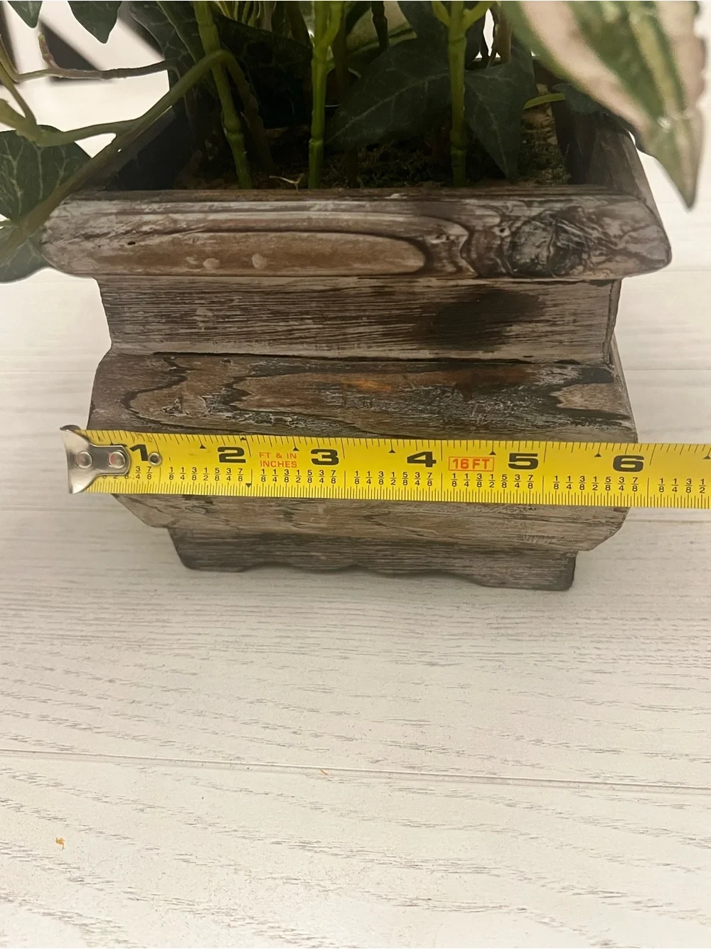 Faux Greenery in Rustic Wooden Square Planter